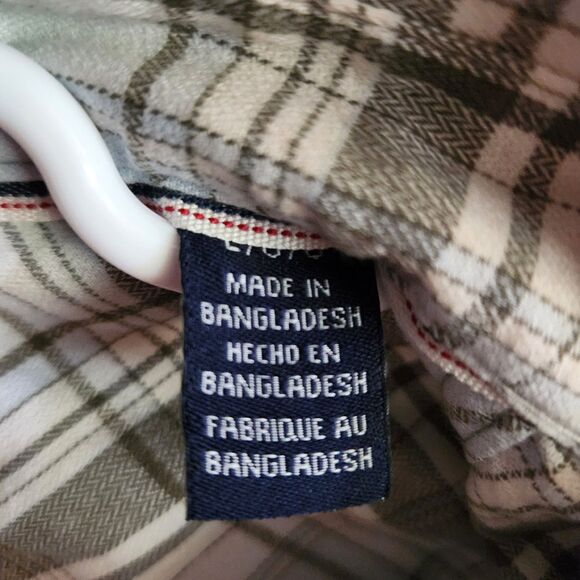 Wrangler Flannel Shirt Pearl Snap Green White Lt. Blue Plaid Pockets Mens Large - Picture 6 of 6